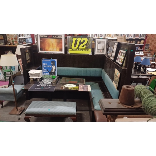 728 - Open Seated Fitted Snug with extended table with stained glass panels Lot 728 seat 93 x 70 inches
Ba... 