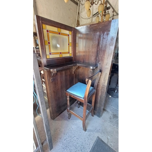 737 - Bar Partition Section with 2 Leaded Glass Panels and a High Table (all well made)