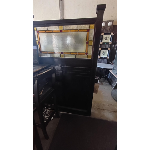 737 - Bar Partition Section with 2 Leaded Glass Panels and a High Table (all well made)