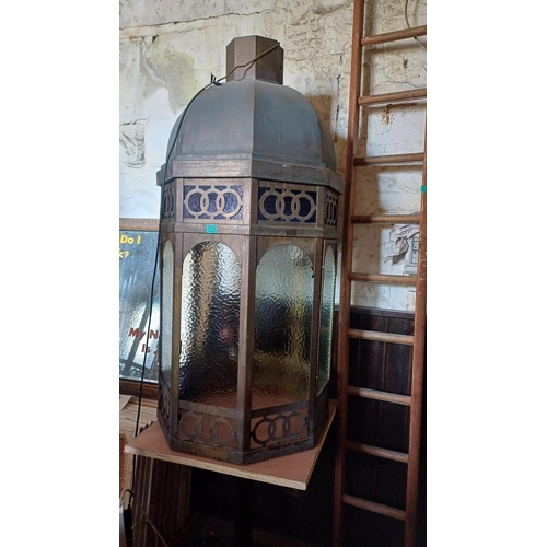 740 - Large Copper Persian Style Light with Glass Panels (150cm Tall) on weighted table