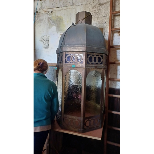 740 - Large Copper Persian Style Light with Glass Panels (150cm Tall) on weighted table