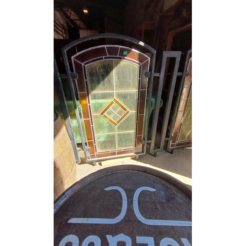 767 - Pair of good Leaded Outdoor Stained Glass Panels in Metal Frame (225cm x 155cm)