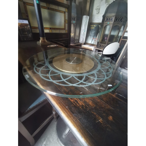 222 - Heavy Duty Edge Glass Decorated Lazy Susan (80cm Diameter) Hotel Quality - toughened glass