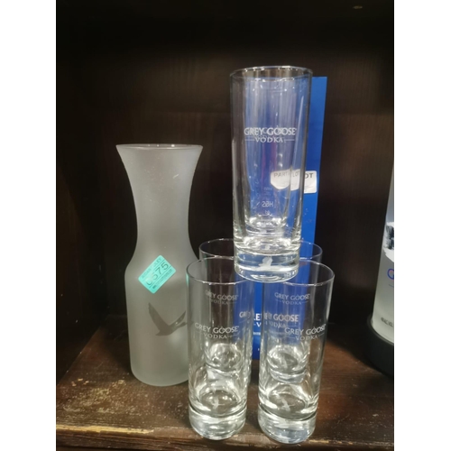 575 - Grey Goose Carafe, Cased Bottle and 6 Grey Goose Glasses