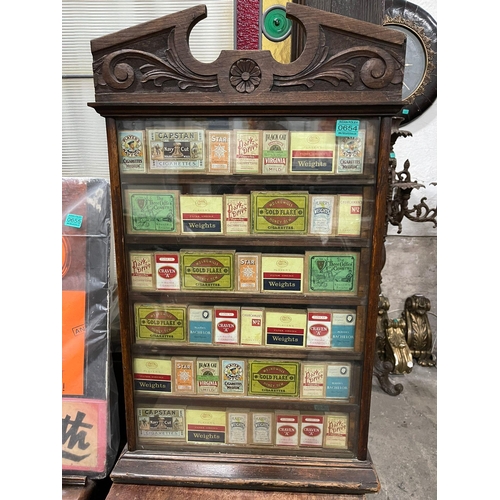 654 - Edwardian Oak Shop Display Cabinet with 6 Side Drawers - Cigarette Display Signs included - unique p... 