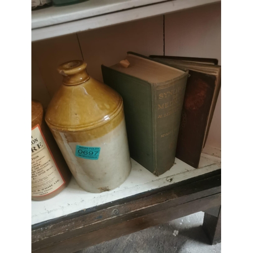 697 - Collection of old Bottles and Books including Chemist Bottle