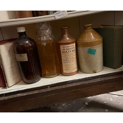 697 - Collection of old Bottles and Books including Chemist Bottle