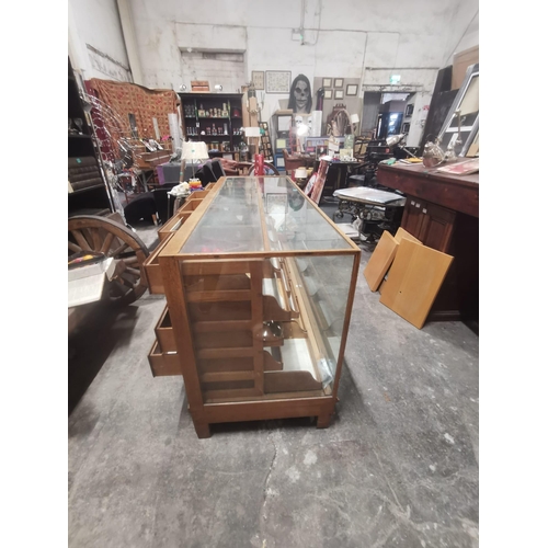 135 - Good Vintage Oak and Glass Haberdashery Shop Cabinet with 25 Sliding Drawers (183cm Long) from Pauli... 