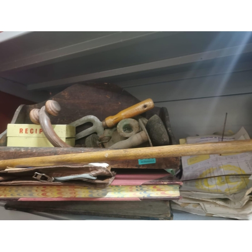 158 - Mixed lot of old Ledgers, Desk Tidy, Invoices and Croquet Mallet from Scotts of Kilkee