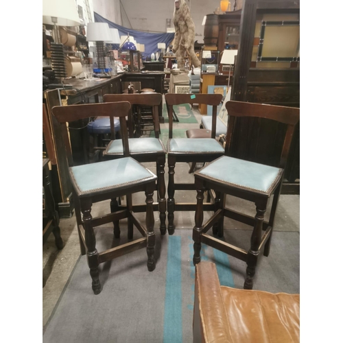 74 - Set of 4 Mahogany High Stools with Green Leather Upholstered Seats (McGills Bar Powerscourt)