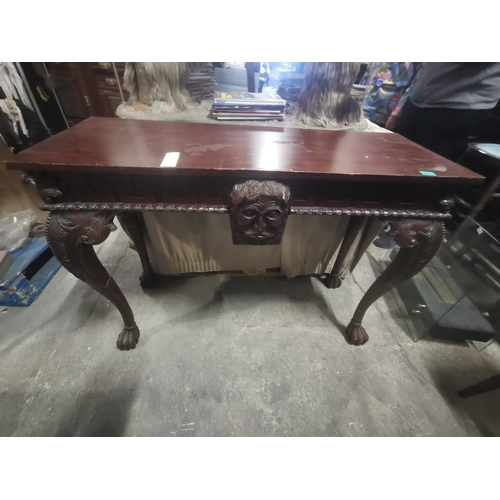 341 - Mahogany Consul Table with Grotesque Mask Decoration from Powerscourt (120cm x 45cm) 90cm H