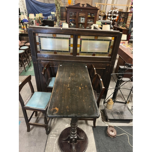 728 - Open Seated Fitted Snug with extended table with stained glass panels Lot 728 seat 93 x 70 inches
Ba... 