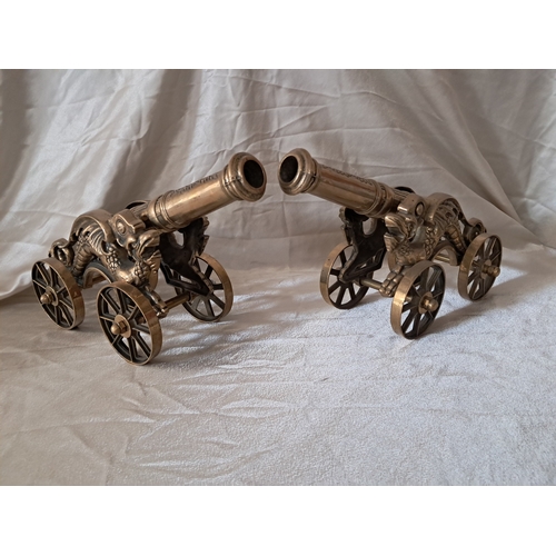 1 - Pair of Mid 20th Century Brass Desk Cannons - Oriental Dragon Design (45cm Long)