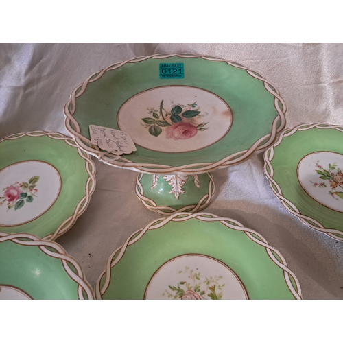 121 - Late 19th Century French Botanical Dessert Service - 11 Pieces including 3 Tazzas