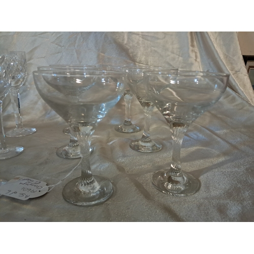 149 - Lot of 6 Vintage Champagne Saucers and 6 Cut Glass Wine Glasses