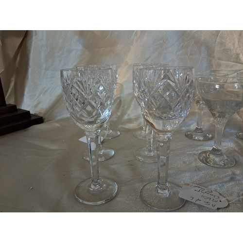 149 - Lot of 6 Vintage Champagne Saucers and 6 Cut Glass Wine Glasses