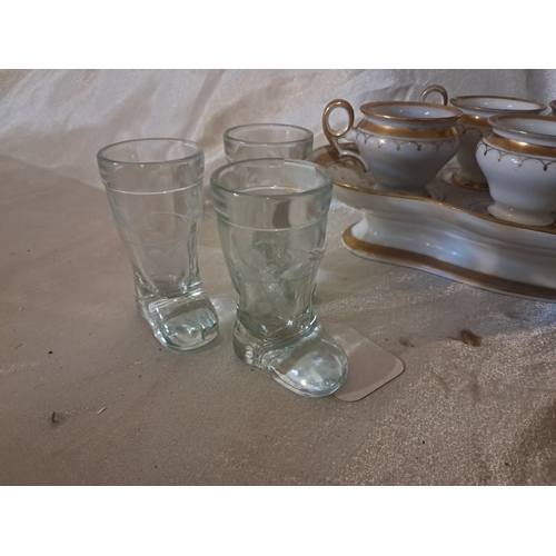 151 - Set of 6 Stirrup Cups on Tray together with 6 Shot Glasses