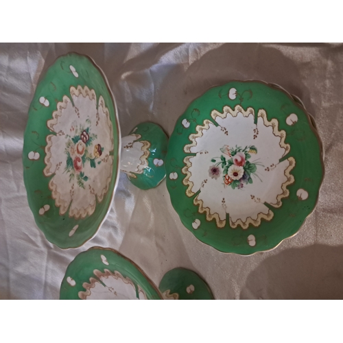 154 - Late 19th Century French Botanical Dessert Service - 3 Tazzas and 8 Plates