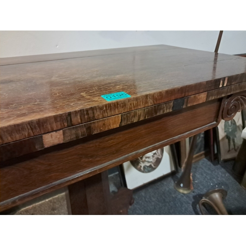 196 - Victorian Rosewood Games Table on Tapered Column with Platform Base on 4 Scroll Feet