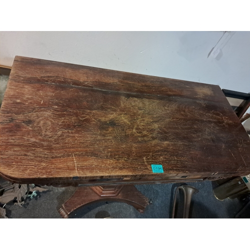 196 - Victorian Rosewood Games Table on Tapered Column with Platform Base on 4 Scroll Feet