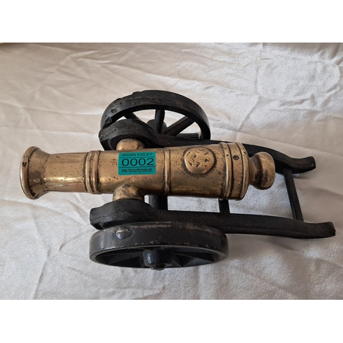 2 - Edwardian Cast Iron Brass Desk Cannon (37cm Long)