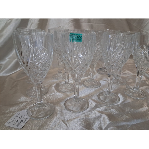 20 - Set of 12 Galway Crystal Wine Glasses (20cm Tall)