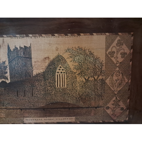 200 - 19th Century Killarney Wood Yew and Arbutus Gallery Tray Inlaid with Muckross Abbey Central Cartouch... 