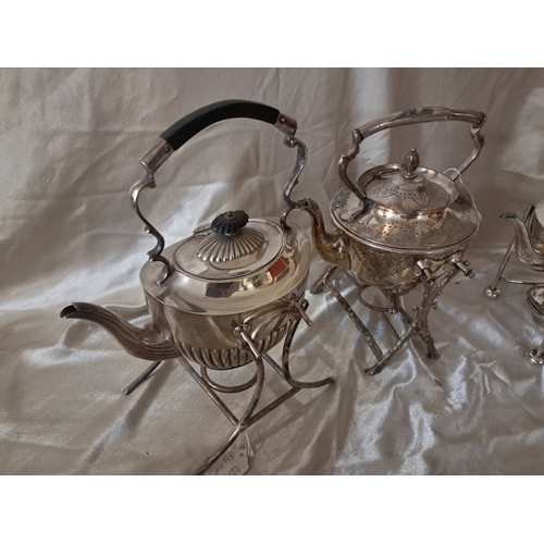 204 - Three Early 20th Century Silver Plated Spirit Kettles - one with a burner