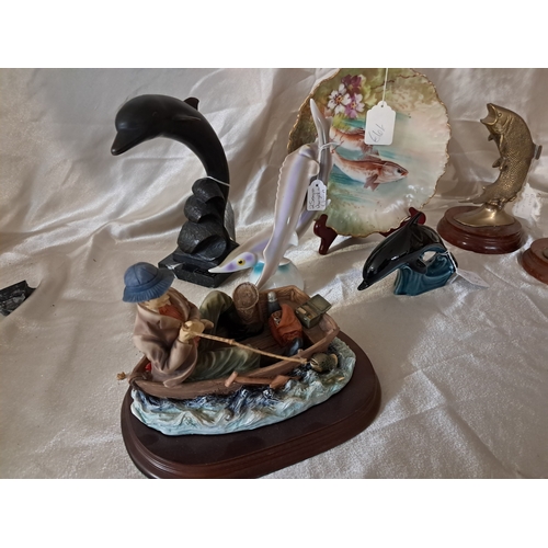 219 - Collection of Vintage Fish Statues including a Pair of Brass Salmon Figures