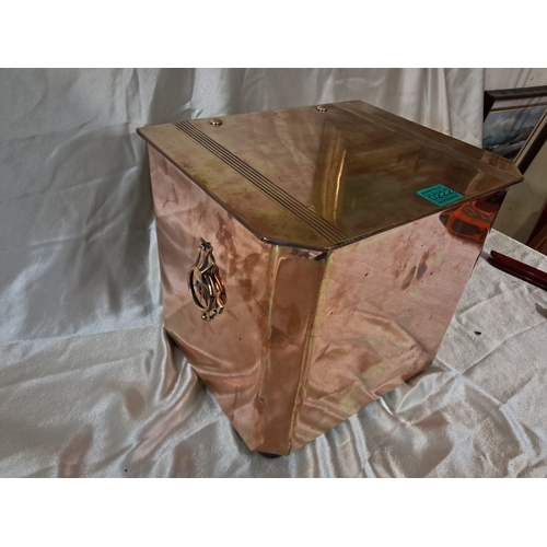 222 - Edwardian Brass Fireside Box with Liner (31cm x 25cm x 29cm)