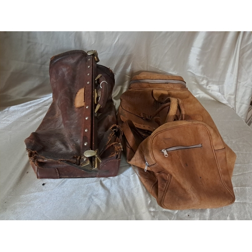 223 - Two Vintage Leather Travel Bags (as found)