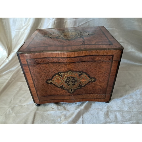 38 - 19th Century French Brass Inlaid Amboyna and Rosewood Decanter Box with Fittings