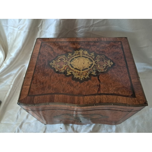 38 - 19th Century French Brass Inlaid Amboyna and Rosewood Decanter Box with Fittings