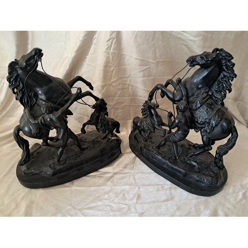 58 - After Coutou - Pair of Vintage Marley Horses - Spelter (43cm Tall)