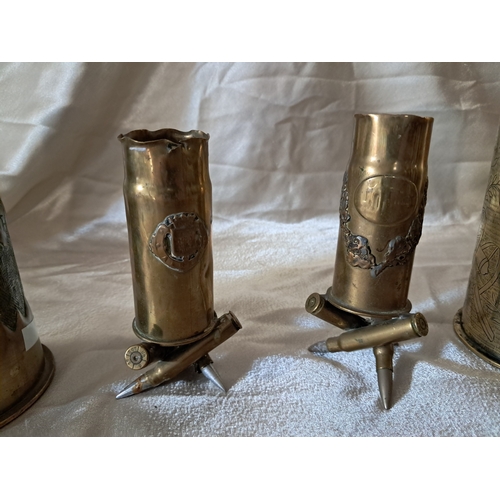 7 - Four Trench Art Vases including a Pair of probably World War 1 (Tallest 23cm)