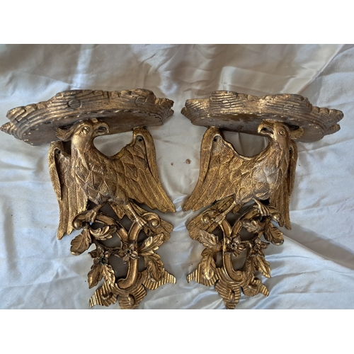 81 - Pair of Decorative Wall Brackets with Griffin Supports (42cm Tall)