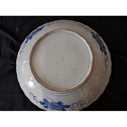 274 - Large Late 19th Century Blue and White Oriental Porcelain Charger (41cm Diameter)