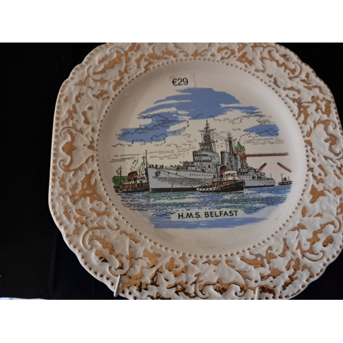 287 - Lot of 8 collectible Cabinet Plates including HMS Belfast and a Coalport example