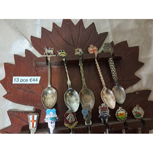 339 - Vintage Spoon Rack and 12 Souvenir Spoons