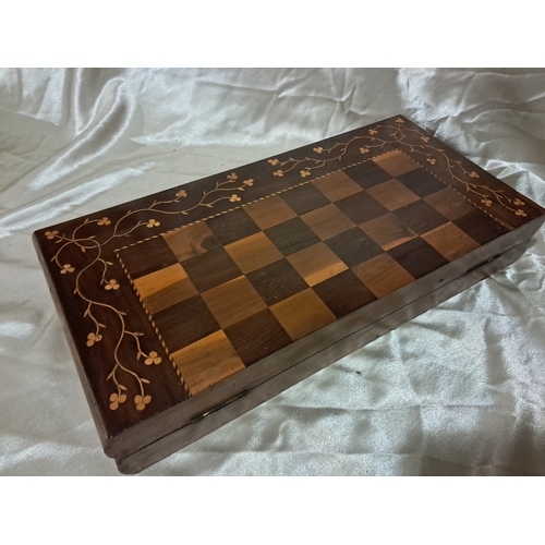 365 - 19th Century Killarney Wood Yew and Arbutus Games Board Inlaid with Shamrocks (50cm x 28cm x 5cm)