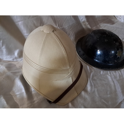 412 - British Pith Helmet and a Welsh Fire Brigade Tin Hat