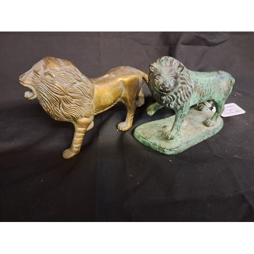 520 - Two Lion Figures - one possibly Bronze (Taller 10cm)