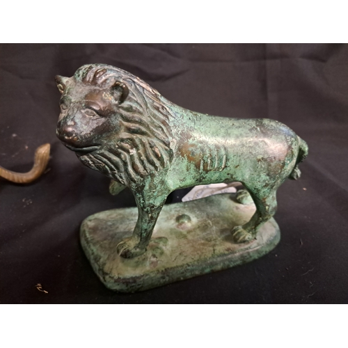 520 - Two Lion Figures - one possibly Bronze (Taller 10cm)