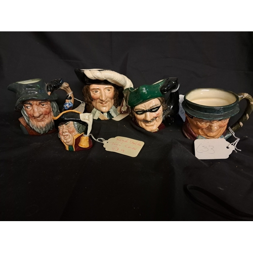 544 - Lot of 5 Royal Doulton Character Toby Jugs (Tallest 11cm)