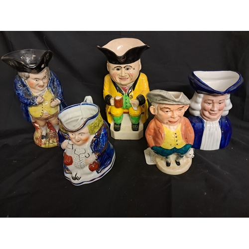 547 - Lot of 5 Pottery Toby or Character Jugs including one Musical Jug (Tallest 18cm)