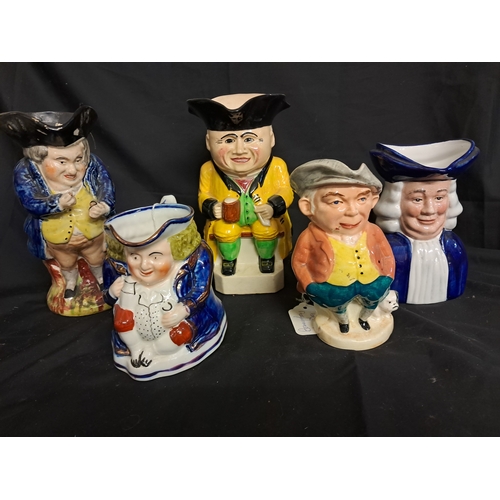 547 - Lot of 5 Pottery Toby or Character Jugs including one Musical Jug (Tallest 18cm)