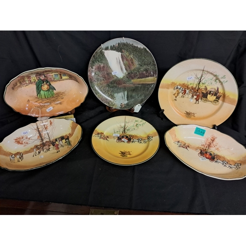 549 - Lot of 4 Royal Doulton Plates with Coaching Scenes and 2 other Royal Doulton