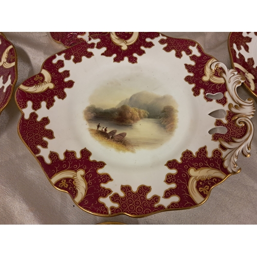 701 - Late 19th Century Porcelain 15 Piece Dessert Service with Red and Gilt Borders enclosing Scenes of I... 