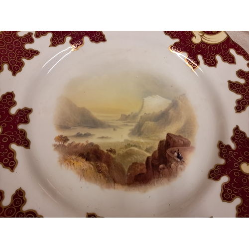 701 - Late 19th Century Porcelain 15 Piece Dessert Service with Red and Gilt Borders enclosing Scenes of I... 