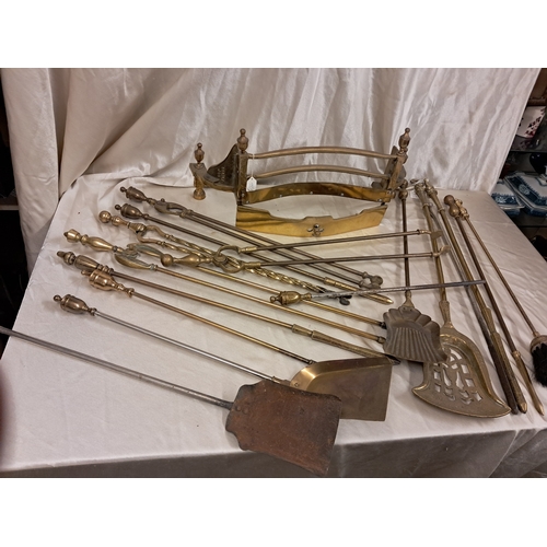 704 - Large Mixed lot of Brass Fire Irons and a Grate